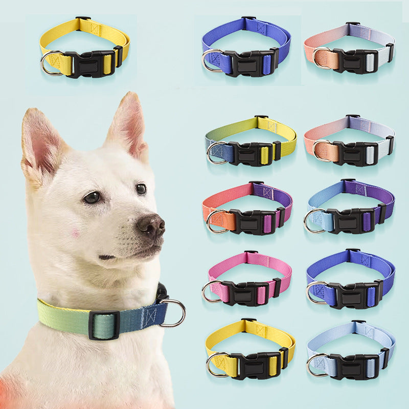 HKM-0561853 Nylon Pet Collar and Traction Rope Set in Vibrant Gradient Colors