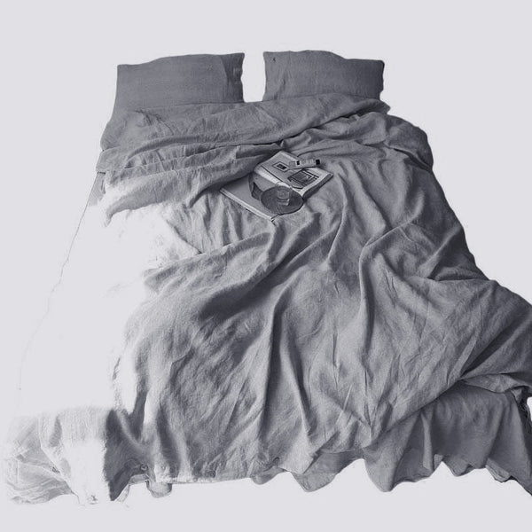 HKM-056275 Washed Linen Duvet Cover - Antibacterial and Sweat-Absorbent Gray Pure Linen Sheet