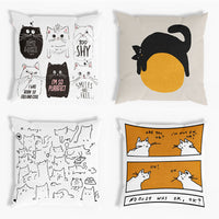 HKM-056339 Cute Cartoon Cat Pillowcase for Small Living Rooms, Cotton and Linen Material, 45x45 cm