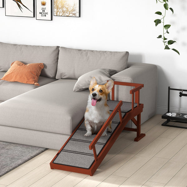 HKM-0563517 Wooden Dog Ramp with Removable Guardrails and Non-Slip Surface, 49" Long, Brown, Suitable for Pets Under 66 lbs
