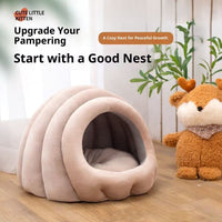 HKM-0567869 Universal Fully Enclosed Cat Nest - Flannel Non-Slip Pet Bed in Smokey Blue and Bean Pink