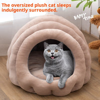 HKM-0567869 Universal Fully Enclosed Cat Nest - Flannel Non-Slip Pet Bed in Smokey Blue and Bean Pink
