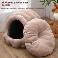 HKM-0567869 Universal Fully Enclosed Cat Nest - Flannel Non-Slip Pet Bed in Smokey Blue and Bean Pink