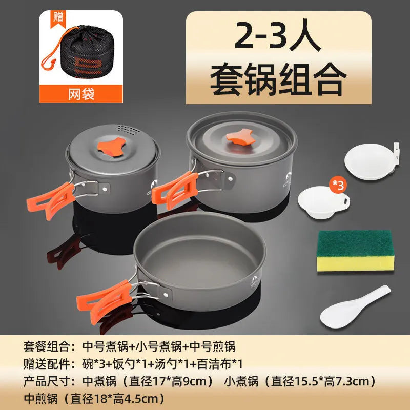 HKM-056787 Portable Anodised Camping Cookware Set with Foldable Stove and Hanging Pot for Outdoor Cooking