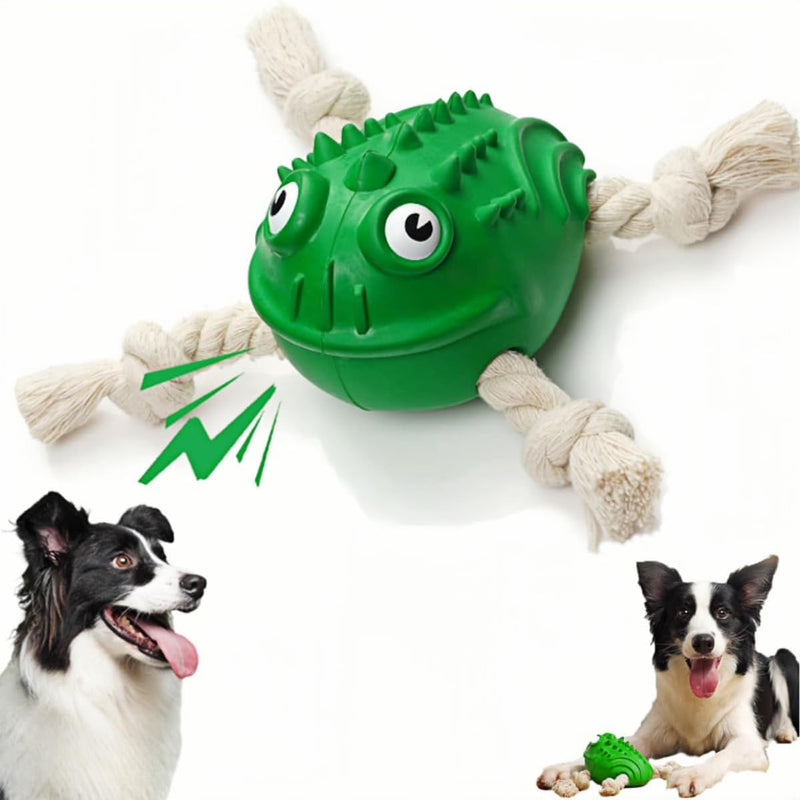 HKM-0571069 Indestructible Toad Shape Rubber Dog Toy for Aggressive Chewers - Squeaky, Chew-Resistant, and Dental Health Enhancer