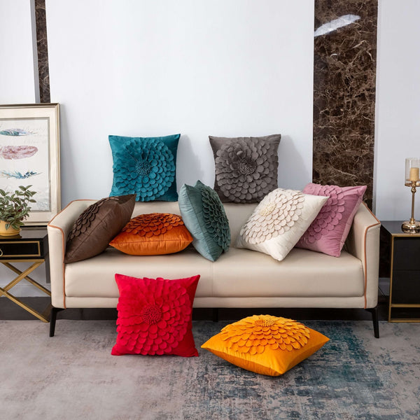 HKM-057235 Three-Dimensional Floral Velvet Pillow in Assorted Colors, 45cm x 45cm