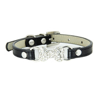 HKM-0573373 Cute Cat Traction Rope with Crystal Diamond Accent - Adjustable PU Pet Collar in Multiple Colors