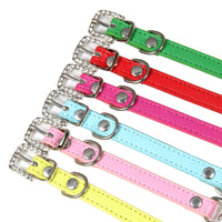 HKM-0573373 Cute Cat Traction Rope with Crystal Diamond Accent - Adjustable PU Pet Collar in Multiple Colors