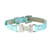 HKM-0573373 Cute Cat Traction Rope with Crystal Diamond Accent - Adjustable PU Pet Collar in Multiple Colors