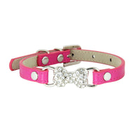 HKM-0573373 Cute Cat Traction Rope with Crystal Diamond Accent - Adjustable PU Pet Collar in Multiple Colors