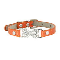 HKM-0573373 Cute Cat Traction Rope with Crystal Diamond Accent - Adjustable PU Pet Collar in Multiple Colors