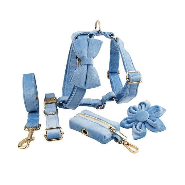 HKM-0575037 Stylish Velvet Fabric Dog Collar with Bow and Flower Accessories