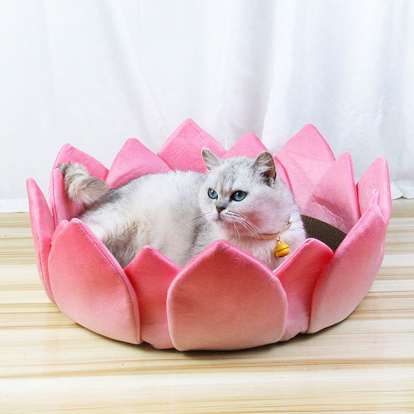 HKM-0575421 Pet Cool Nest Round Cat Bed - Plush Lotus Shape, Two Sizes Available (30cm and 42cm)