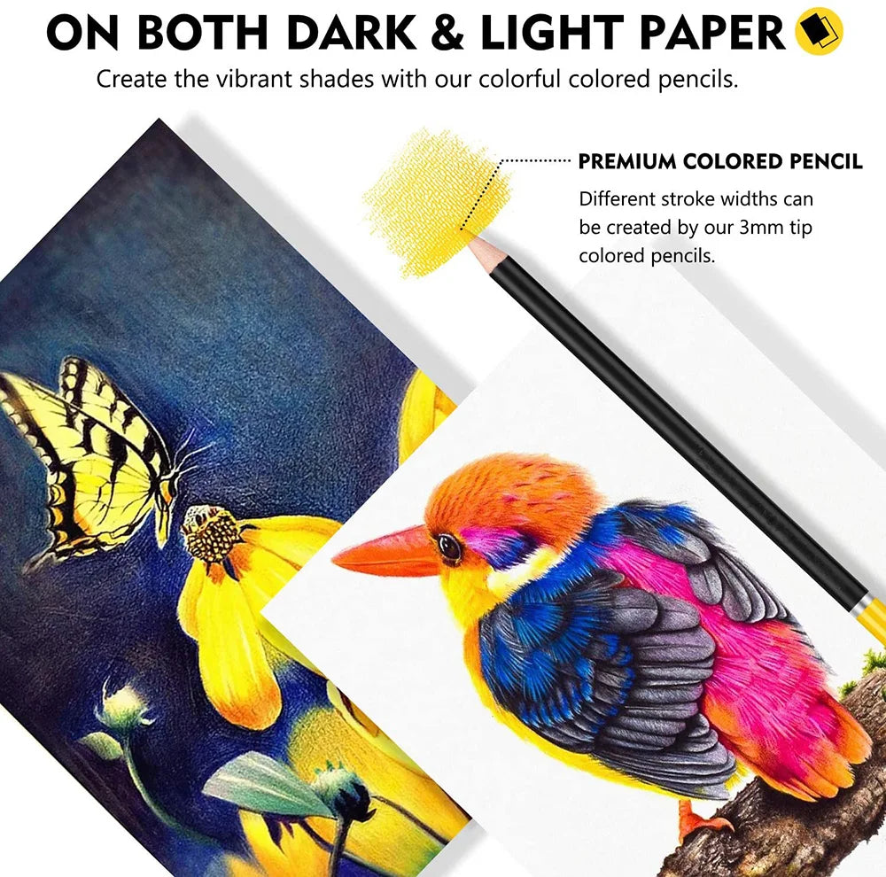 HKM-057555 72 Professional Coloured Pencils Set with 3 Sketchbooks, Pre-Sharpened, Travel-Friendly, Ideal for Artists
