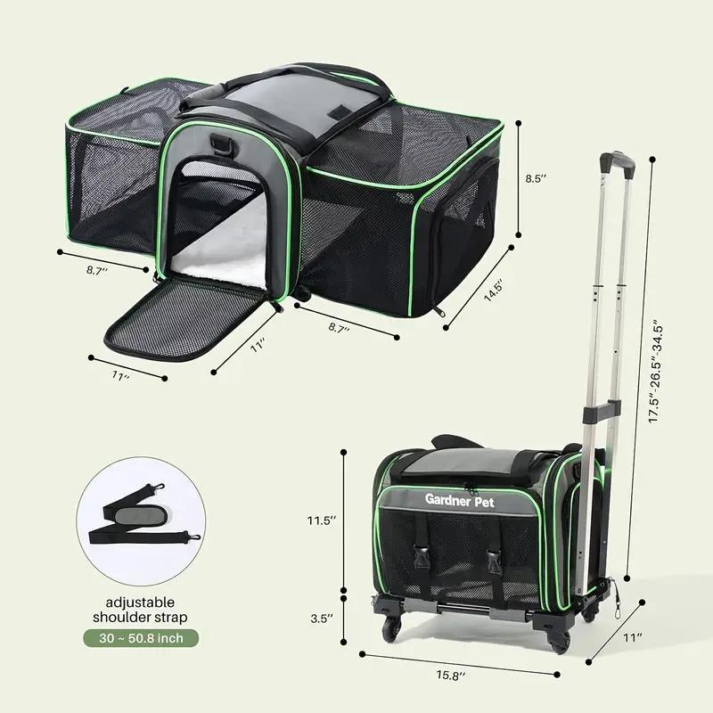 HKM-0575805 Expandable and Foldable Pet Carrier with Wheels for Cats and Small Dogs, Soft-Sided and Airline-Approved