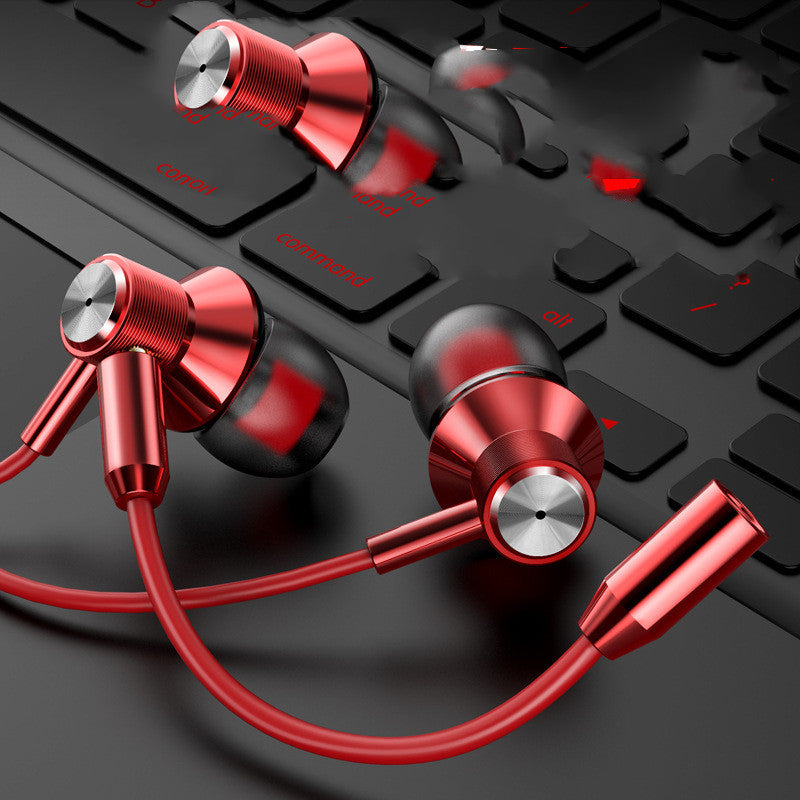 HKM-057619 Double Wheat Wired In-Ear Earbud Headset with Microphone – Rose Gold, Red, Gun Black Options