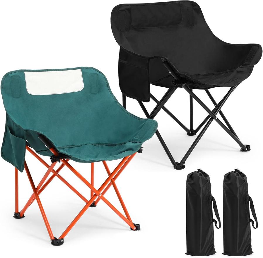 HKM-057619 Portable Folding Camping Chairs - Lightweight 2 Pack with Carry Bag, Supports 330lbs - Ideal for Travel, Picnic, Hiking, Beach, and Fishing