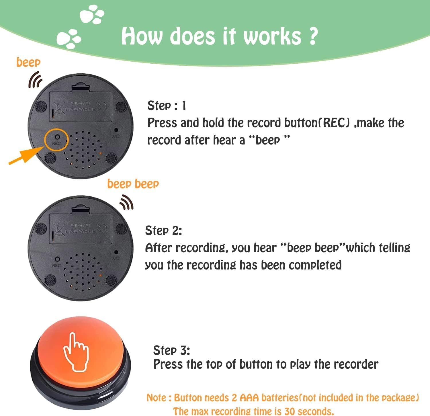 HKM-0576829 Pet Communication Training Buzzer with 30-Second Voice Record and Playback Function