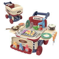 HKM-057683 Kids Kitchen Cooking Push Food Cart Play Set with Color Changing Features for Indoor BBQ Fun
