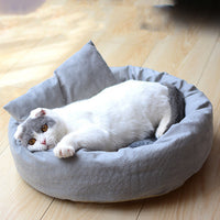 HKM-0577597 Soft Velvet Cotton Cat Litter Bed with Non-Slip Oxford Base, Egg Tart Shape, 35cm Diameter