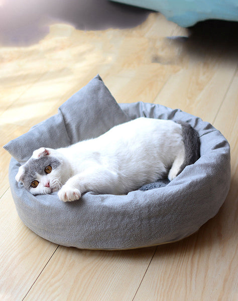 HKM-0577597 Soft Velvet Cotton Cat Litter Bed with Non-Slip Oxford Base, Egg Tart Shape, 35cm Diameter