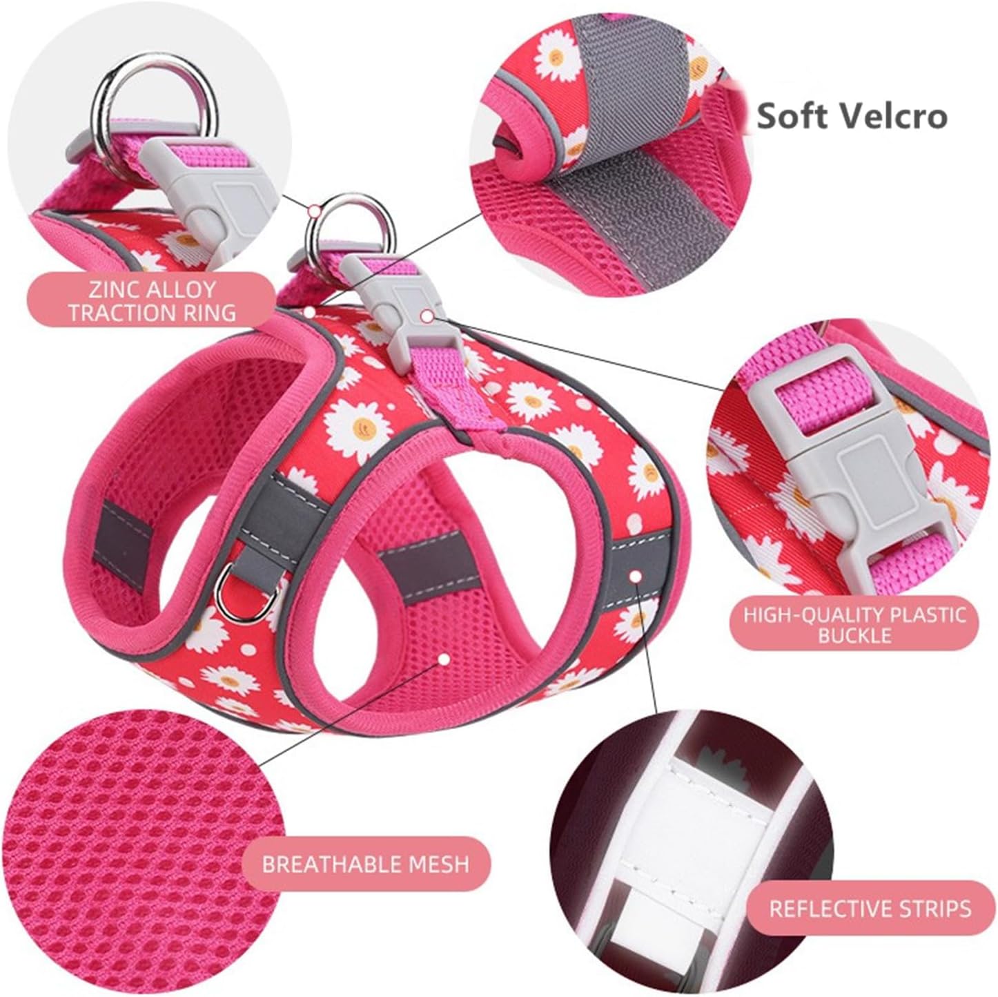 HKM-0579133 Reflective No Pull Adjustable Soft Mesh Dog Harness and Leash Set for Small to Medium Dogs