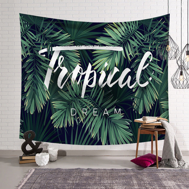 HKM-058131 Machine Washable Non-Woven Fabric Tapestry Wall Covering - Green Bottom Banana Leaf Design (95*73cm & 150*130cm)