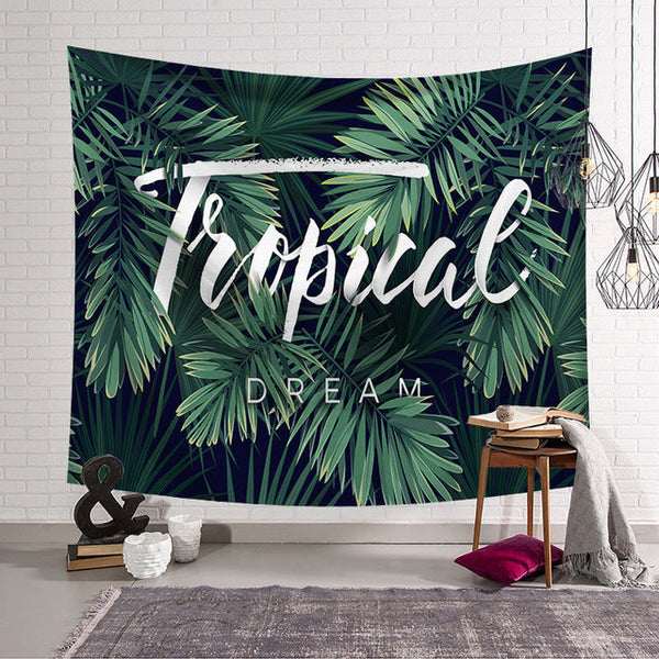 HKM-058131 Machine Washable Non-Woven Fabric Tapestry Wall Covering - Green Bottom Banana Leaf Design (95*73cm & 150*130cm)
