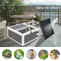 HKM-0582973 Indoor and Outdoor Wooden Turtle Habitat with Enclosed Rest and Water Areas