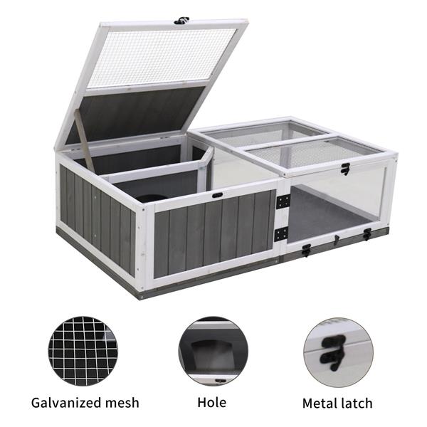 HKM-0582973 Indoor and Outdoor Wooden Turtle Habitat with Enclosed Rest and Water Areas