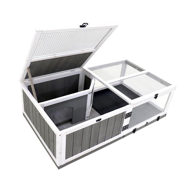 HKM-0582973 Indoor and Outdoor Wooden Turtle Habitat with Enclosed Rest and Water Areas