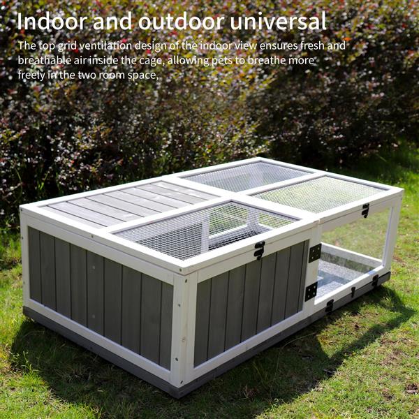 HKM-0582973 Indoor and Outdoor Wooden Turtle Habitat with Enclosed Rest and Water Areas