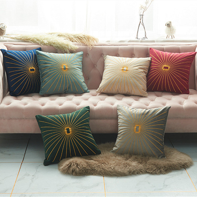 HKM-058387 Netherlands Velvet Gold Thread Embroidery Pillow Cover - 45x45cm in Multiple Colors