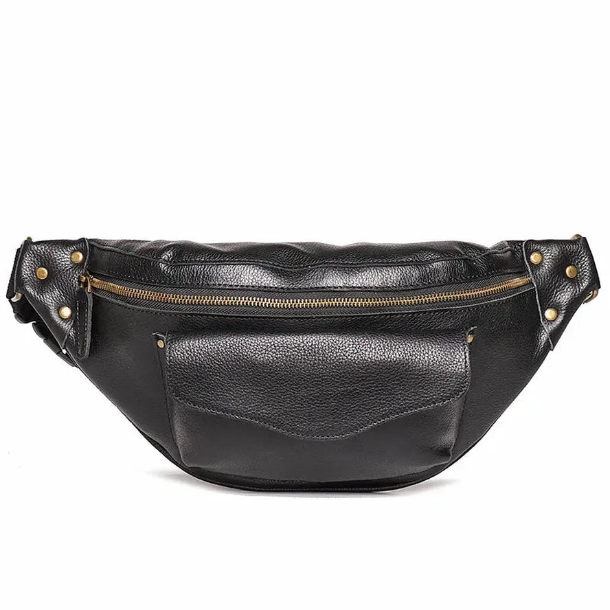 HKM-058451 Men's Genuine Leather Chest Bag in Heavyweight Waxed Canvas - Crossbody Fanny Pack with Large Capacity