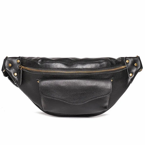 HKM-058451 Men's Genuine Leather Chest Bag in Heavyweight Waxed Canvas - Crossbody Fanny Pack with Large Capacity