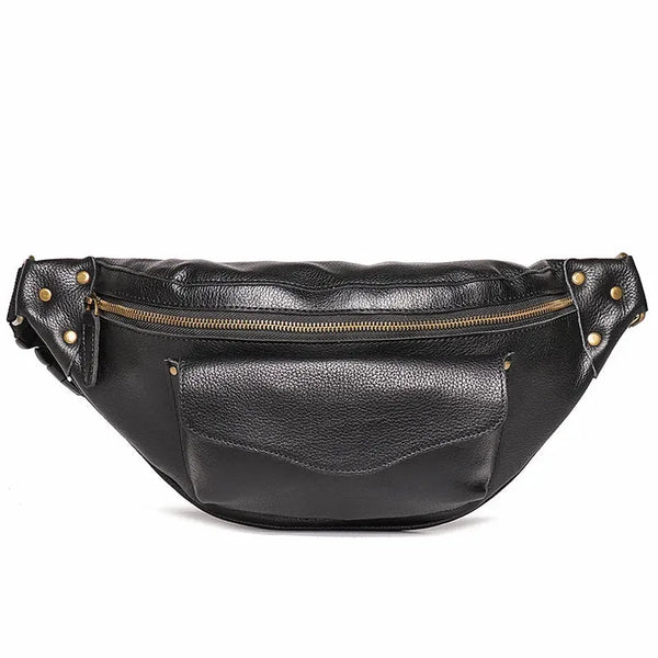 HKM-058451 Men's Genuine Leather Chest Bag in Heavyweight Waxed Canvas - Crossbody Fanny Pack with Large Capacity