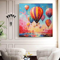 HKM-058515 Handmade Oil Painting Canvas Wall Art - Romantic Hot Air Balloon Landscape for Living Room Decor