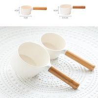 HKM-0585277 Bamboo Handle Dog Food Spoon - Melamine Resin, Milky White, Two Sizes Available