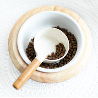 HKM-0585277 Bamboo Handle Dog Food Spoon - Melamine Resin, Milky White, Two Sizes Available