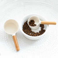 HKM-0585277 Bamboo Handle Dog Food Spoon - Melamine Resin, Milky White, Two Sizes Available