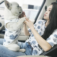 HKM-0585661 Stylish Blue Cotton Vest for Small Dogs and Matching Adult Outfit