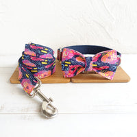 HKM-0587069 Pet Bow Tie Set and Leash with Dog Hoop - Variety of Sizes in Deep Graffiti
