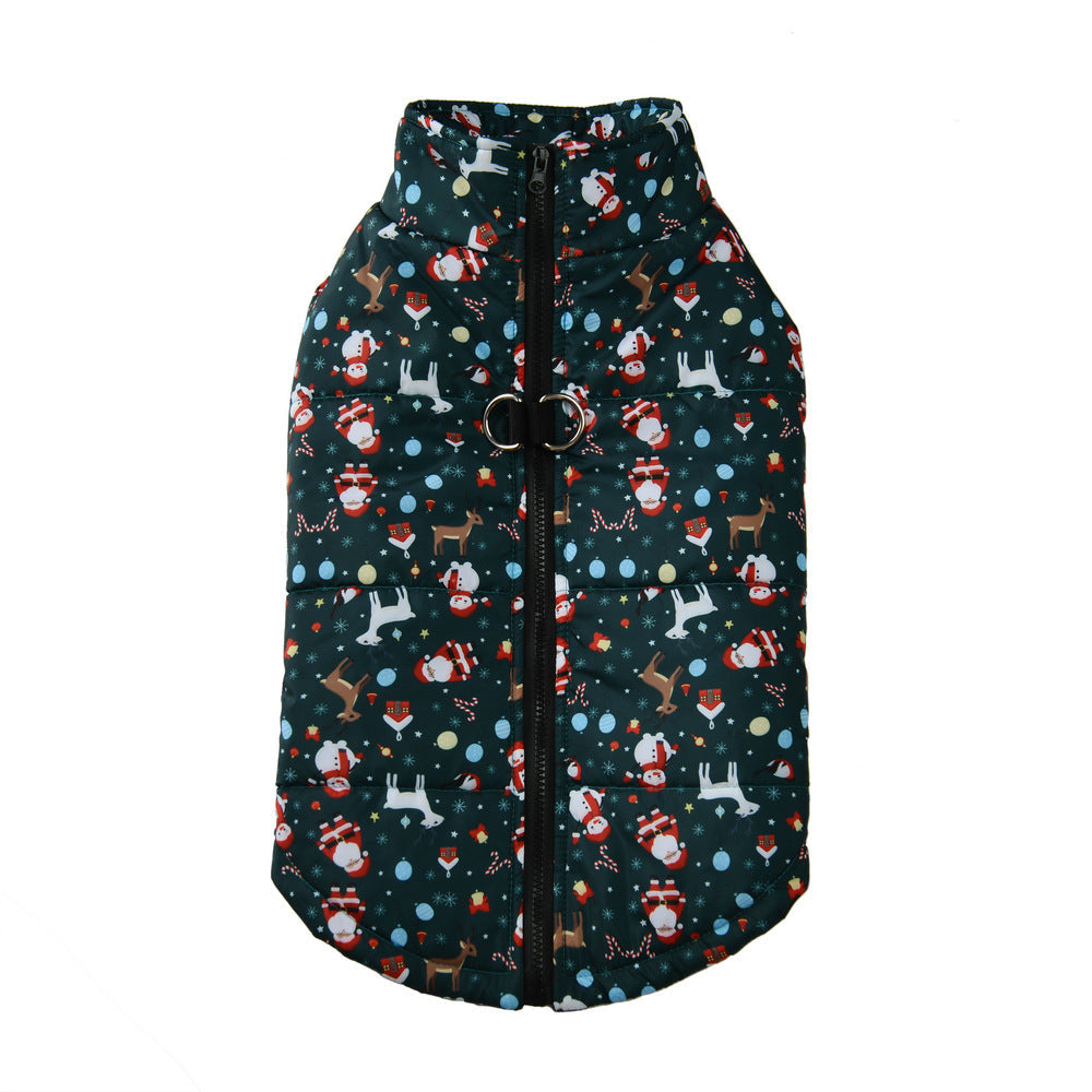 HKM-0587453 Warm Polyester Winter Dog Dress - Stylish Options in Purple Butterfly, Leopard Print, Christmas Green & Red, Sizes S-5XL