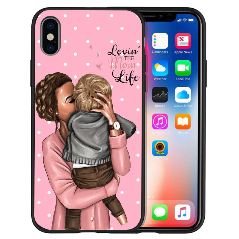 HKM-058835 Trendy Mother and Baby TPU Phone Case with Lettered Designs in Solid Colors