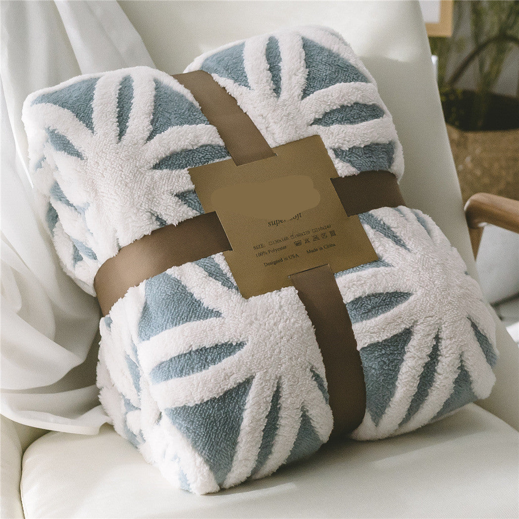 HKM-058899 Thickened Jacquard Blanket in Glacier Blue, Rimini Red, Chablis Green, Beautiful Yellow, Olive Green, Deep Sea Blue - 100% Polyester, Simple Modern Design, Multiple Sizes Available