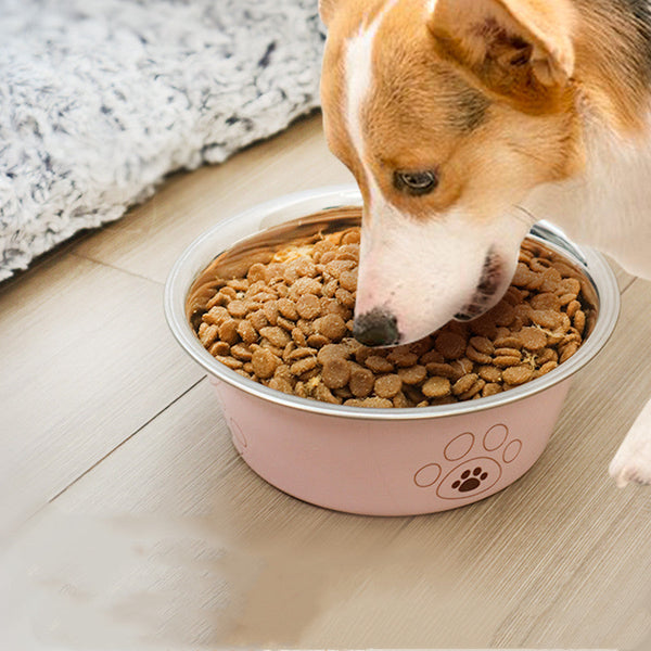 HKM-0591037 Non-Slip Stainless Steel Pet Bowl with Colorful Footprint Design - Available in Multiple Sizes