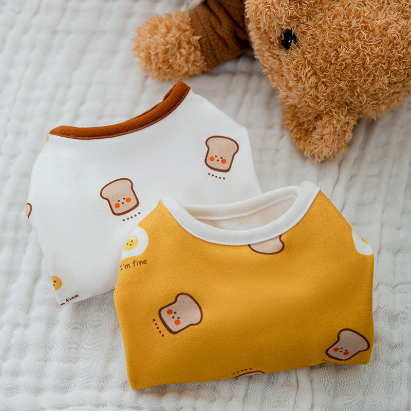 HKM-0591421 Cute Cartoon Dog Shirt in Terry Fabric - Yellow & White, Sizes XS to 3XL