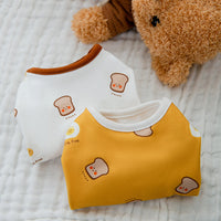 HKM-0591421 Cute Cartoon Dog Shirt in Terry Fabric - Yellow & White, Sizes XS to 3XL