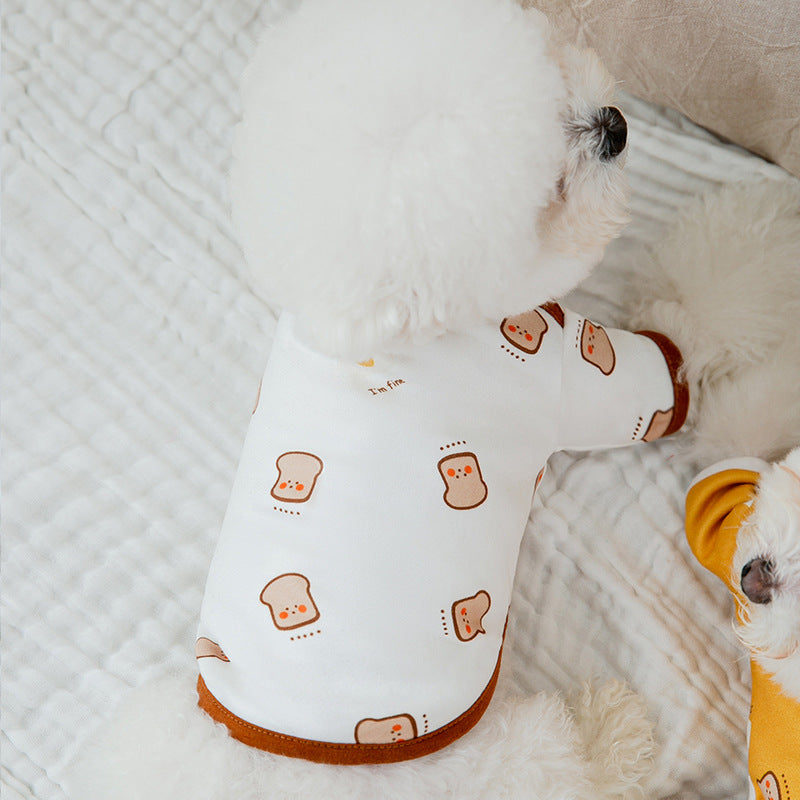 HKM-0591421 Cute Cartoon Dog Shirt in Terry Fabric - Yellow & White, Sizes XS to 3XL