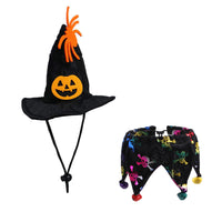HKM-0592445 Skull Pattern Hat and Scarf Set with Cat Cape and Spider Web Design